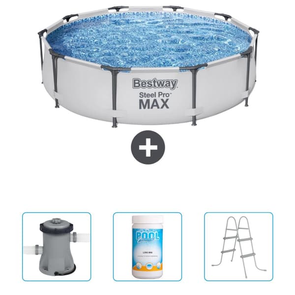 Bestway Round Steel Pro MAX swimmingpool - 305 x 76 cm - Grå - Inkluderet tilbehør CB48