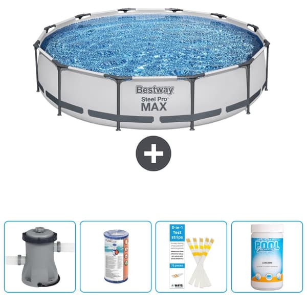 Bestway Round Steel Pro MAX -uima-allas - 366 x 76 cm - Harmaa -  Tarvikkeet Mukaan Lukien CB49