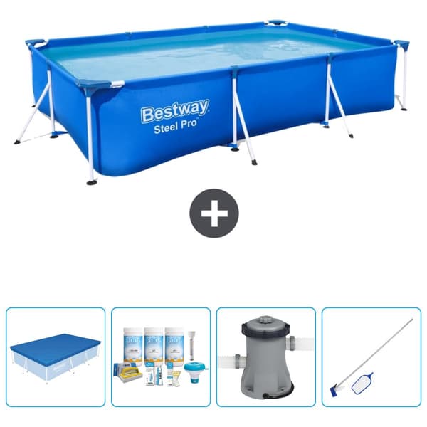 Bestway suorakulmainen teräs Pro-uima-allas - 300 x 201 x 66 cm - Sininen - Mukana Lisätarvikkeet CB5