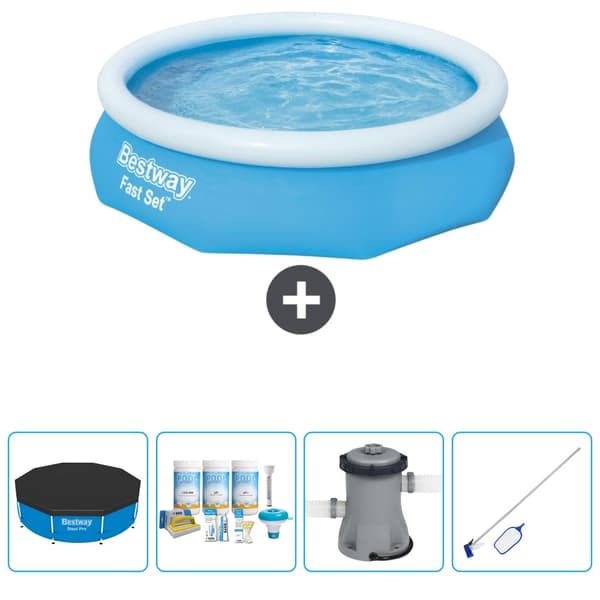 Bestway Round Oppustelig Fast Set Swimming Pool - 305 x 76 cm - Blå - Inkluderet tilbehør CB5