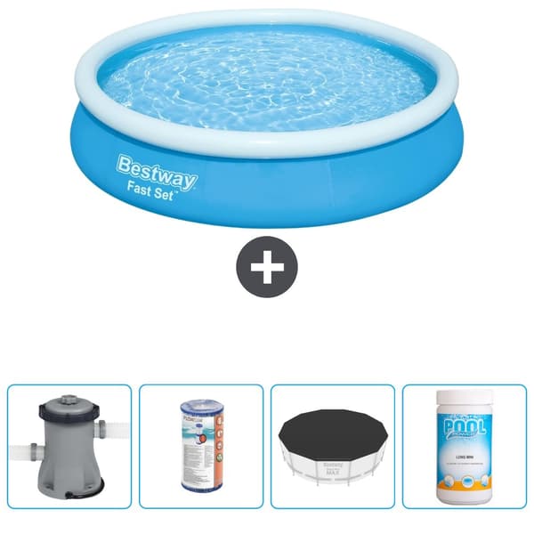 Bestway Round Uppblåsbar Fast Set Pool - 366 x 76 cm - Blå -  Inklusive Tillbehör - CB51