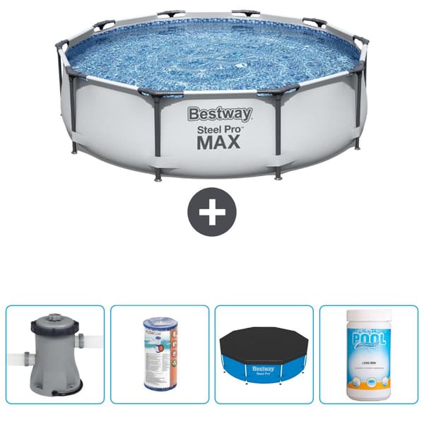 Bestway Round Steel Pro MAX swimmingpool - 305 x 76 cm - Grå -  Inklusive Tillbehör - CB51