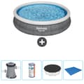 Miniatyrbild 1 av 2: Bestway Round Uppblåsbar Fast Set Pool - Rottingtryck - 366 x 76 cm -  Inklusive Tillbehör - CB52