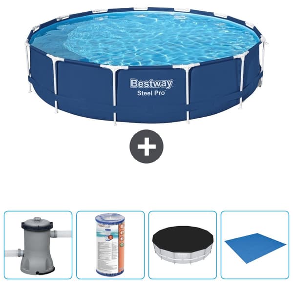 Bestway Round Steel Pro Swimming Pool - 396 x 84 cm - Blå -  Inklusive Tillbehör - CB52