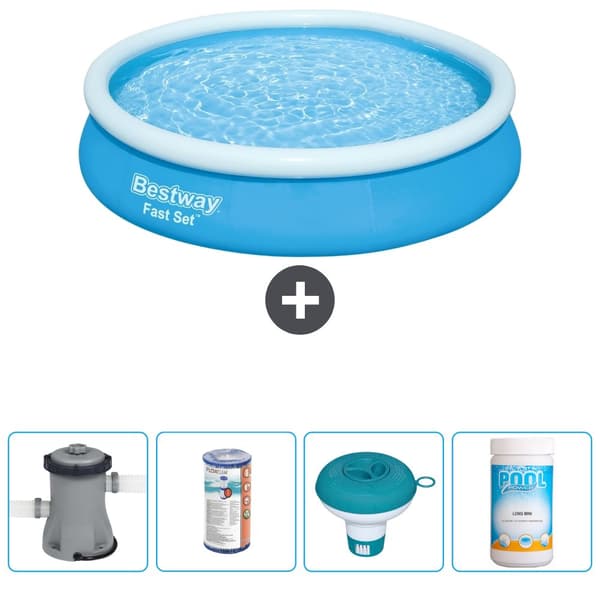 Bestway Round Uppblåsbar Fast Set Pool - 366 x 76 cm - Blå -  Inklusive Tillbehör - CB53