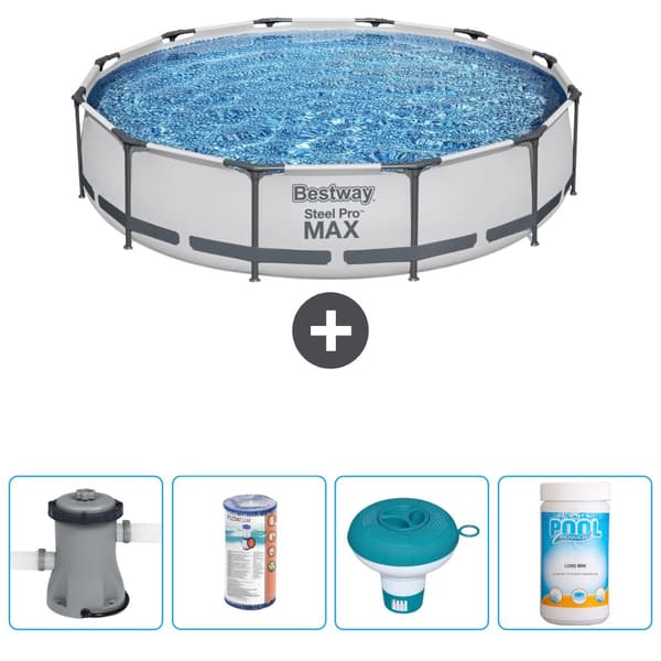 Bestway Round Steel Pro MAX swimmingpool - 366 x 76 cm - Grå -  Inklusive Tilbehør CB53