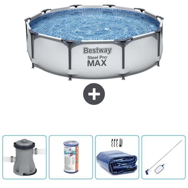 Bestway Round Steel Pro MAX swimmingpool - 305 x 76 cm - Grå -  Inklusive Tilbehør CB54