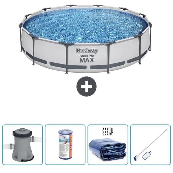 Bestway Round Steel Pro MAX swimmingpool - 366 x 76 cm - Grå -  Inklusive Tilbehør CB54
