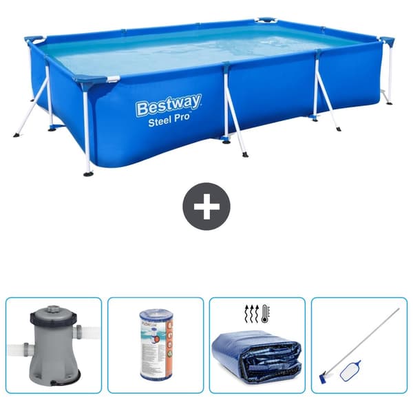 Bestway suorakulmainen teräs Pro-uima-allas - 300 x 201 x 66 cm - Sininen -  Tarvikkeet Mukaan Lukien CB54