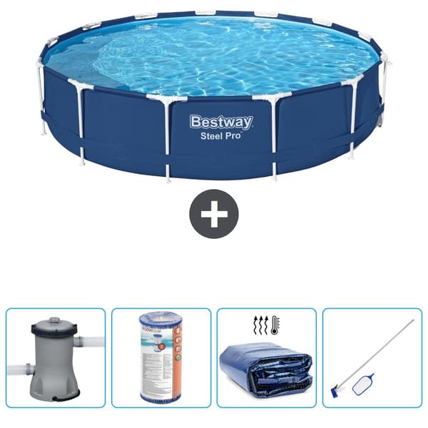 Bestway Round Steel Pro Swimming Pool - 396 x 84 cm - Blå -  Inklusive Tilbehør CB54
