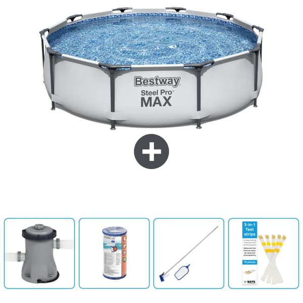Bestway Round Steel Pro MAX swimmingpool - 305 x 76 cm - Grå -  Inklusive Tillbehör - CB58