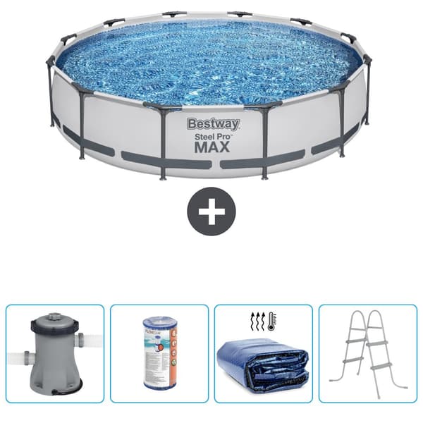Bestway Round Steel Pro MAX swimmingpool - 366 x 76 cm - Grå -  Inklusive Tilbehør CB59