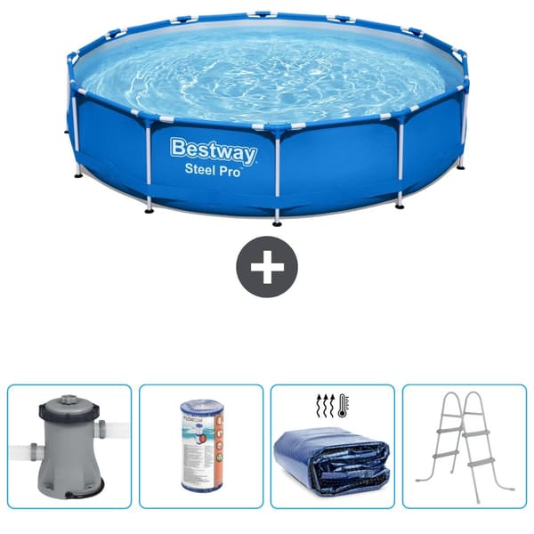Bestway Round Steel Pro Swimming Pool - 366 x 76 cm - Blå -  Inklusive Tilbehør CB59