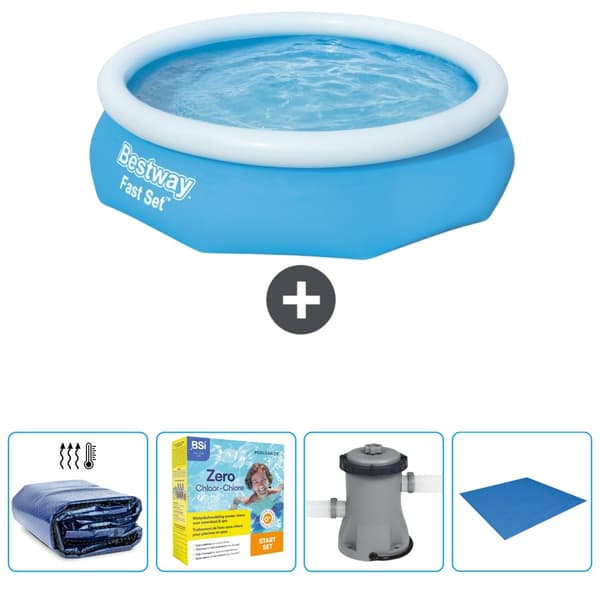 Bestway Round Uppblåsbar Fast Set Pool - 305 x 76 cm - Blå - Ingår Tillbehör CB6