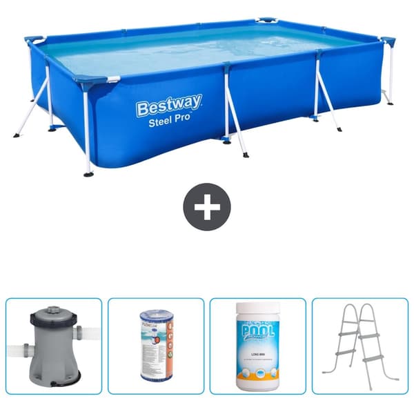 Bestway Rectangular Steel Pro Swimming Pool - 300 x 201 x 66 cm - Blå -  Inklusive Tilbehør CB60