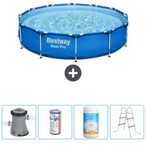 Bestway Round Steel Pro Swimming Pool - 366 x 76 cm - Blå -  Inklusive Tilbehør CB60