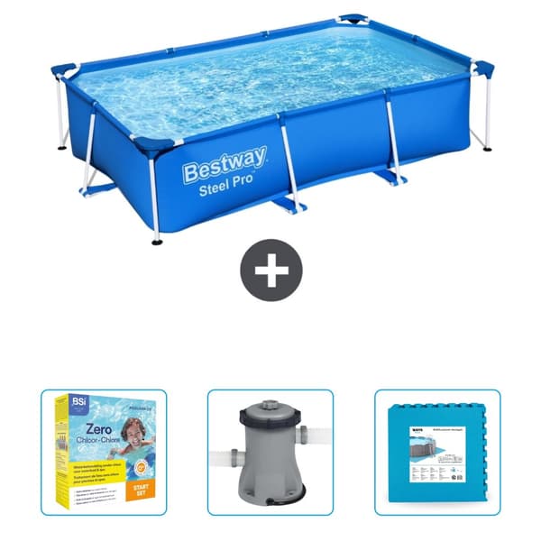 Bestway suorakulmainen teräs Pro-uima-allas - 259 x 170 x 61 cm - Sininen - Mukana Lisätarvikkeet CB7