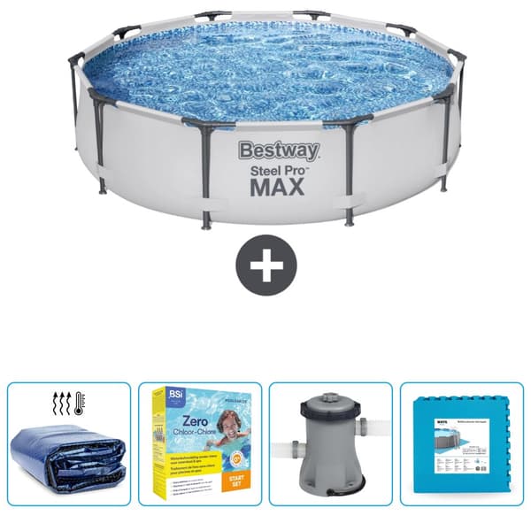 Bestway Round Steel Pro MAX swimmingpool - 305 x 76 cm - Grå - Inkluderet tilbehør CB7