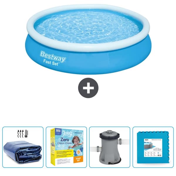 Bestway Round Uppblåsbar Fast Set Pool - 366 x 76 cm - Blå - Ingår Tillbehör CB7
