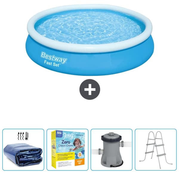 Bestway Round Oppustelig Fast Set Swimming Pool - 366 x 76 cm - Blå - Inkluderet tilbehør CB9