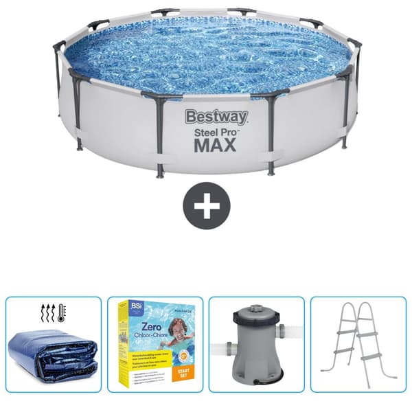Bestway Round Steel Pro MAX swimmingpool - 305 x 76 cm - Grå - Inkluderet tilbehør CB9