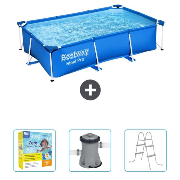 Bestway Rectangular Steel Pro Swimming Pool - 259 x 170 x 61 cm - Blå - Inkluderet tilbehør CB9