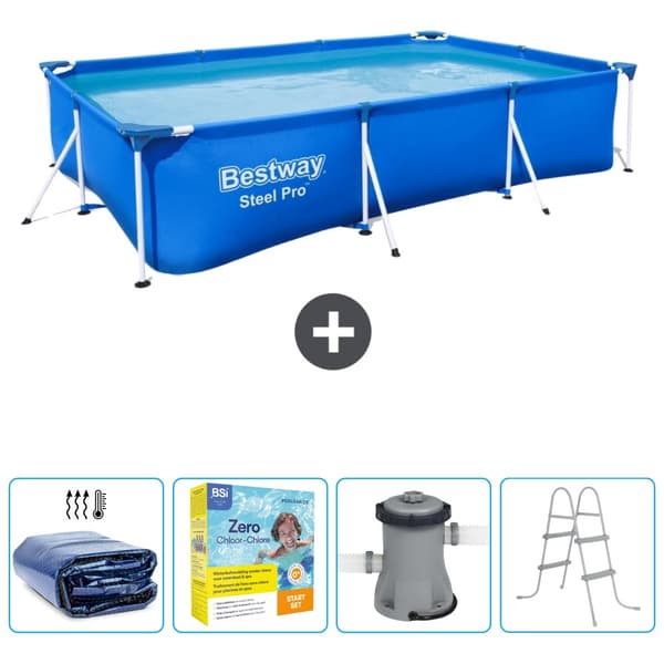 Bestway Rectangular Steel Pro Swimming Pool - 300 x 201 x 66 cm - Blå - Inkluderet tilbehør CB9