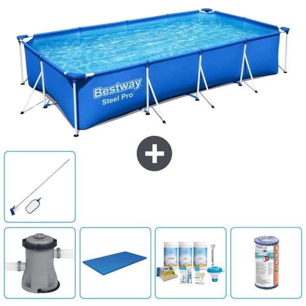 Bestway Rectangular Steel Pro Swimming Pool - 400 x 211 x 81 cm - Blå -  Inklusive Tilbehør CB15