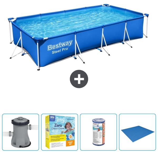 Bestway Rectangular Steel Pro Swimming Pool - 400 x 211 x 81 cm - Blå -  Inklusive Tilbehør CB16