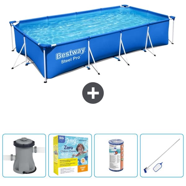Bestway Rectangular Steel Pro Swimming Pool - 400 x 211 x 81 cm - Blå -  Inklusive Tilbehør CB20