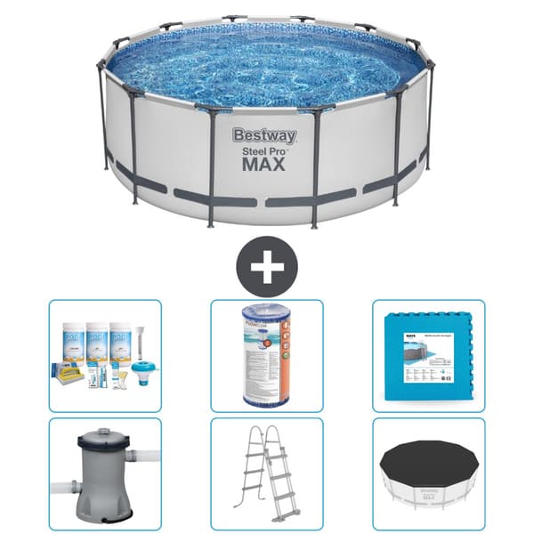 Bestway Round Steel Pro MAX swimmingpool - 366 x 122 cm - Grå -  Inklusive Tilbehør CB30