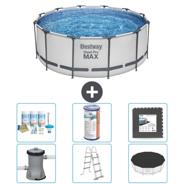 Bestway Round Steel Pro MAX swimmingpool - 366 x 122 cm - Grå - Inklusive Tillbehör - CB31