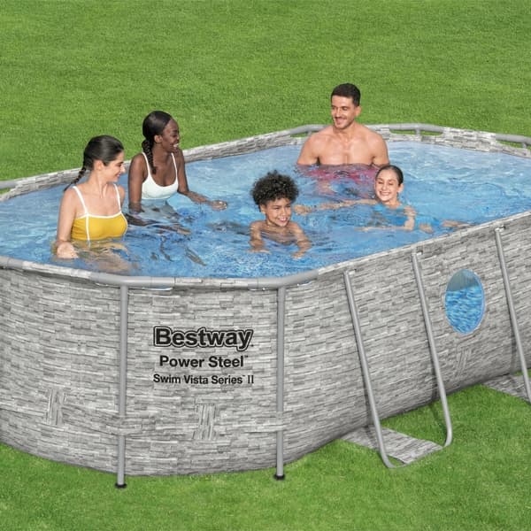 Bestway Oval Power Steel Swim Vista Swimming Pool - Stentryk - 427 x 250 x 100 -  Inklusive Tilbehør CB32