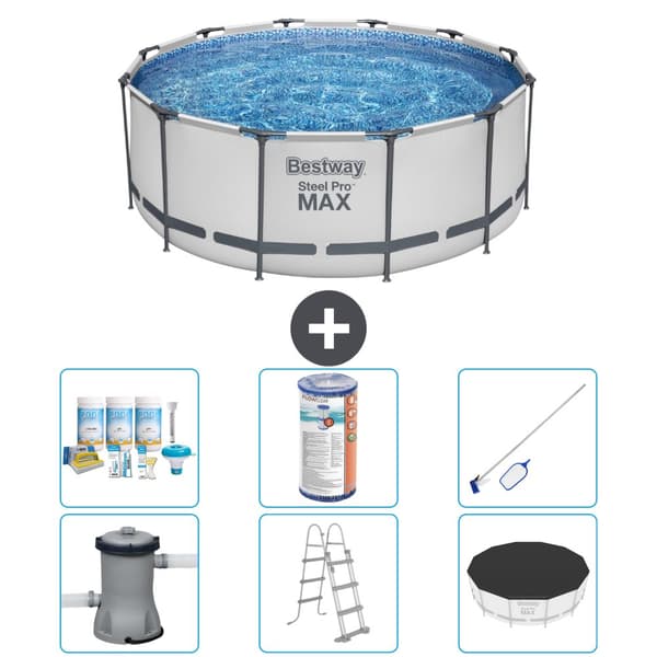 Bestway Round Steel Pro MAX -uima-allas - 366 x 122 cm - Harmaa -  Tarvikkeet Mukaan Lukien CB32