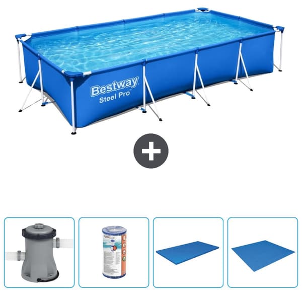 Bestway Rectangular Steel Pro Swimming Pool - 400 x 211 x 81 cm - Blå -  Inklusive Tilbehør CB52