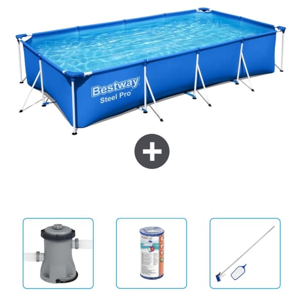 Bestway Rectangular Steel Pro Swimming Pool - 400 x 211 x 81 cm - Blå -  Inklusive Tilbehør CB54