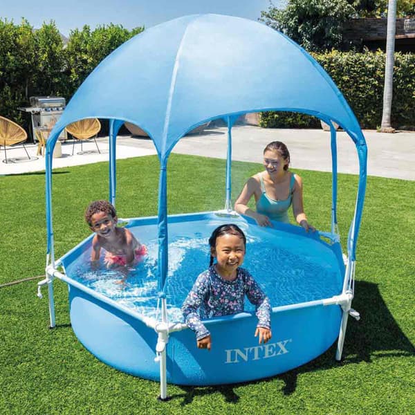 Intex Rund Stålramme Over Jorden Pool Med Baldakin Ø183cm  700 Liters
