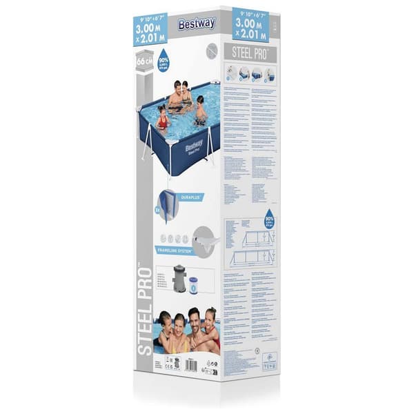 Bestway Rektangulær Rørformet Pool 56411 Steel Pro 300x201x66cm 3300 Liters