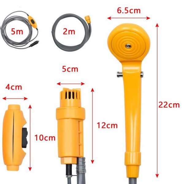 Campingdusch med 12V Pump Car Shower Cigarettändare 5m Elkabel för bil, husvagn, utomhus