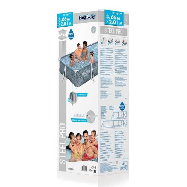 BESTWAY rörformad ovanjordspool - Steel Pro - 366 x 201 x 66 cm - Rektangulär - grafisk dekor