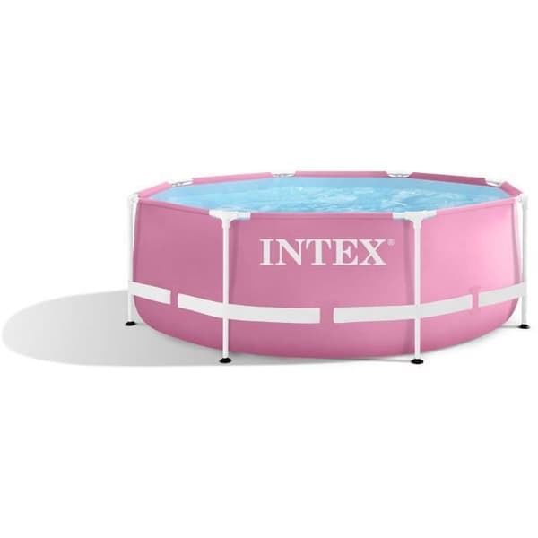INTEX - Simbassängsats med rund rosa metallram - rörformad - Ø xh: 2,44 x 0,76 m