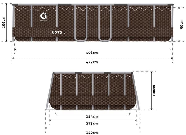 Uima-allas - Avenli - 427x275x100 cm Rattan-ilmekumi täydellinen setti