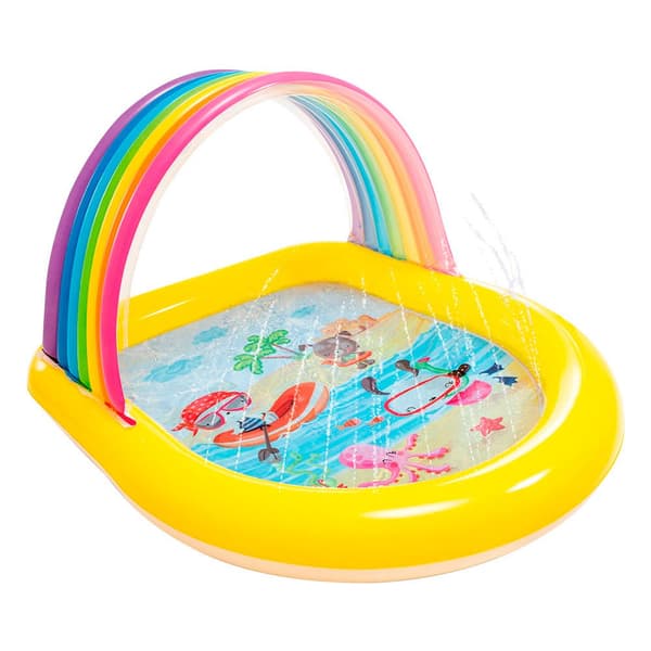 Intex Regnbuebørn Med Baldakin Og Sprinklerbassin Flerfarvet 130 x 147 x 86 cm