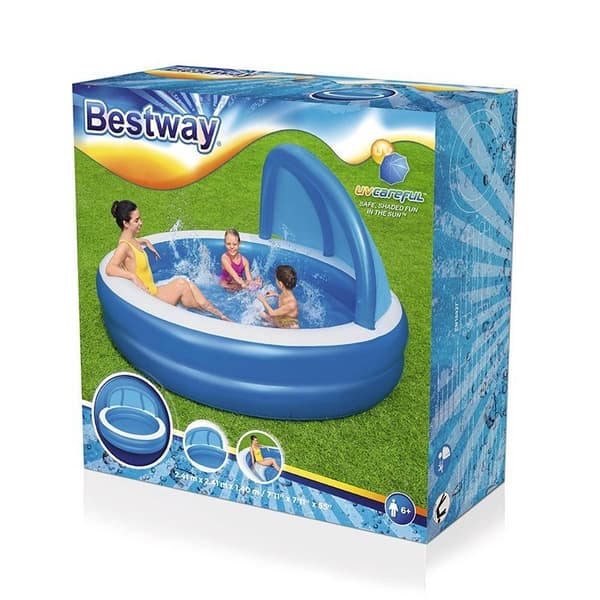 Bestway 54337 Rund Oppustelig Pool Med Parasol Flerfarvet 241 x 241 x 140 cm