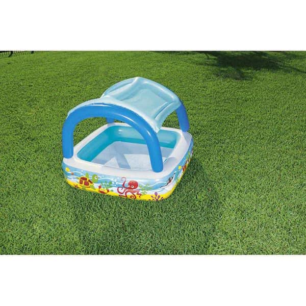 Bestway Med Markise Firkantet Oppustelig Legepool 147x147x122 Cm Blå 265L