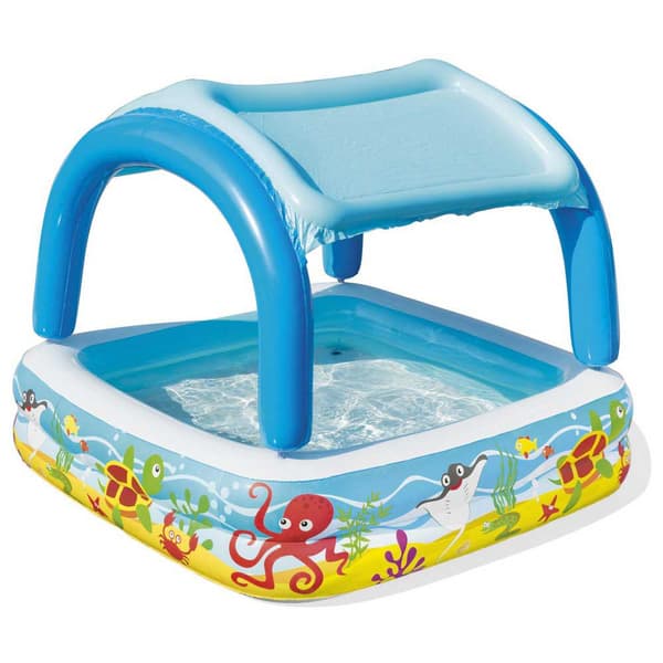 Bestway Med Markise Firkantet Oppustelig Legepool 147x147x122 Cm Blå 265L