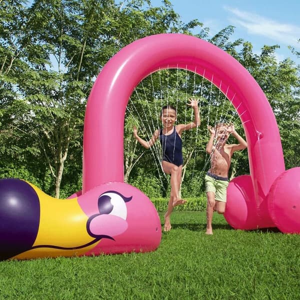 Legetøjs vandsprinkler Bestway Plastik 340 x 110 x 193 cm Lyserød flamengo