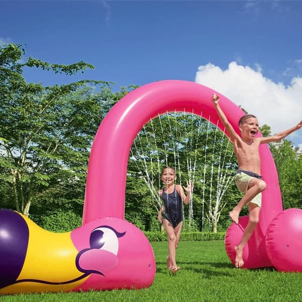 Legetøjs vandsprinkler Bestway Plastik 340 x 110 x 193 cm Lyserød flamengo
