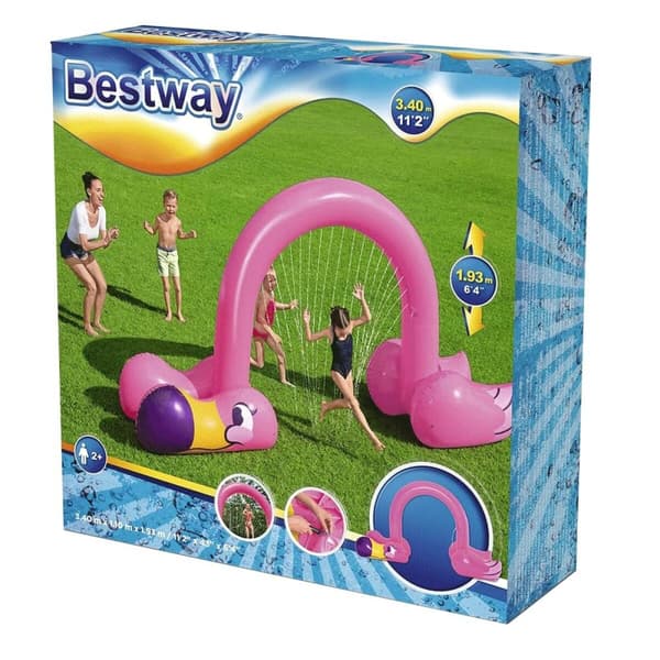 Legetøjs vandsprinkler Bestway Plastik 340 x 110 x 193 cm Lyserød flamengo