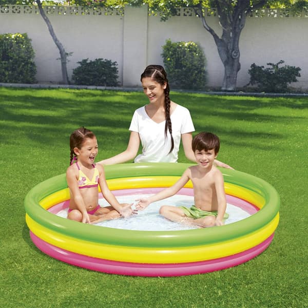 Bestway Uppblåsbar pool 3 ringar vadderad botten 152x30 cm +2 År trädgård 51103